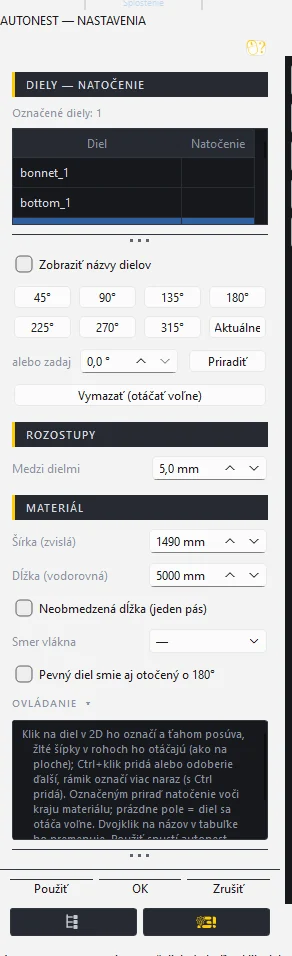Panel Autonest nastavenia