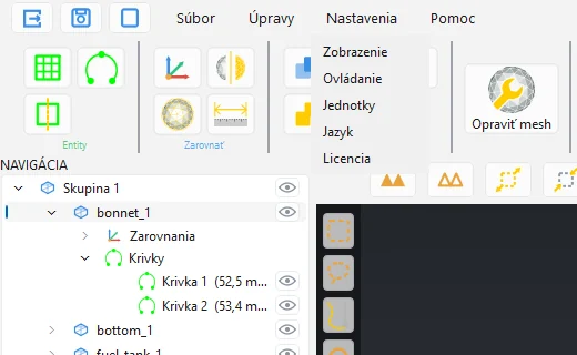 Menu Nastavenia