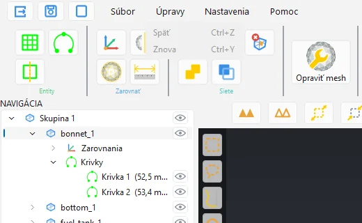 Menu Úpravy