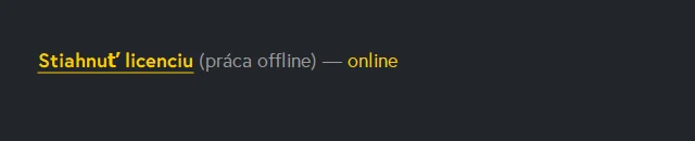 Riadok licencie na úvodnej obrazovke