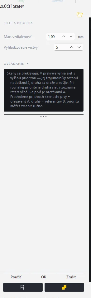 Panel Zlúčiť skeny